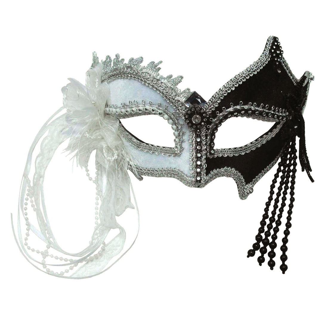Venetian Black and White Eye Mask with Tassels_1