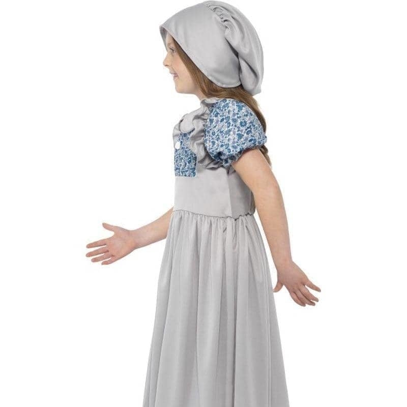 Victorian School Girl Kids Costume Grey Dress Hat_3