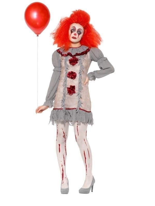 Vintage Clown Lady Costume Adult Grey Red_1