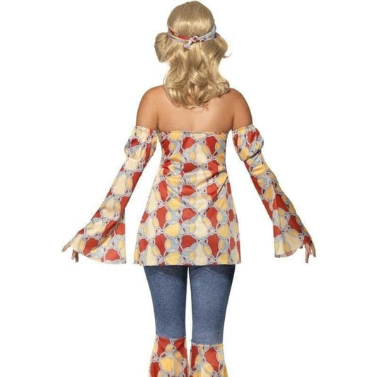 Vintage Hippy 1970s Costume Adult Multi Coloured Halterneck Top Sleeves Flares Headband 2