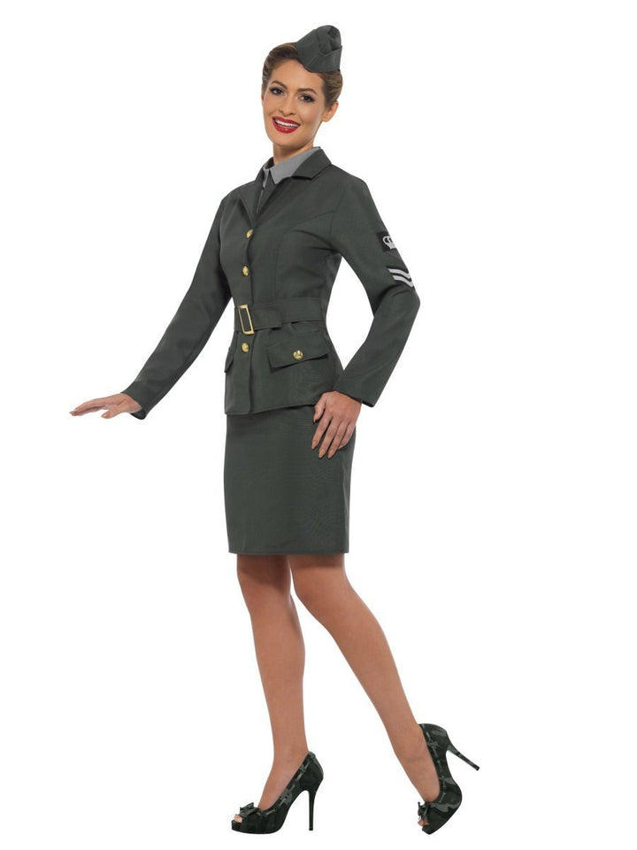 WW2 Army Girl Costume Adult Green Jacket, Mock Shirt Skirt Hat_2