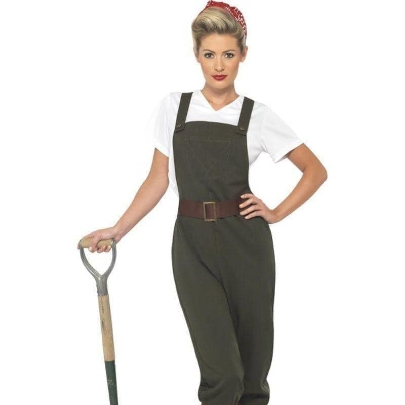WW2 Land Girl Costume Adult Olive White WW2 Land Girl Costume Adult Olive White