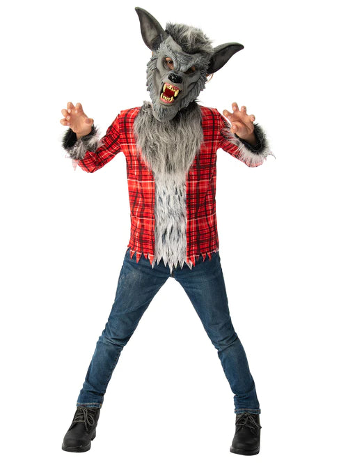 Werewolf Costume Kids Shirt and Grey Wolf Mask_1