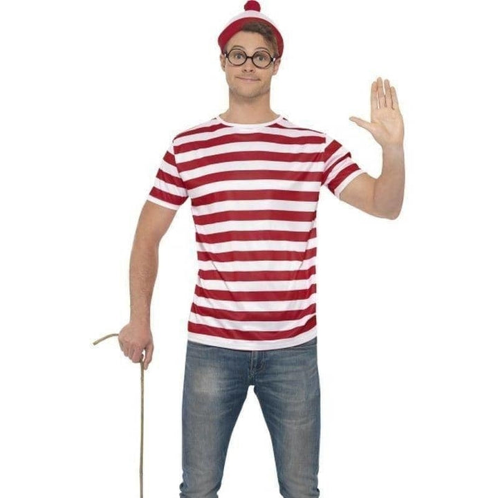 Wheres Wally Kit Adult Red White T-Shirt Hat Glasses_1