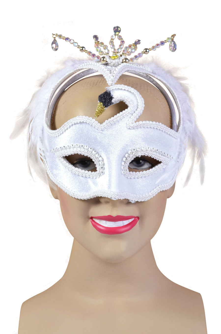 White Swan Mask Jewelled Faux Feathers_1