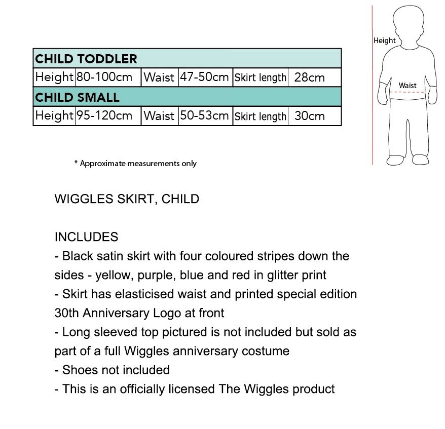 Size Chart Wiggles 30th Anniversary Skirt