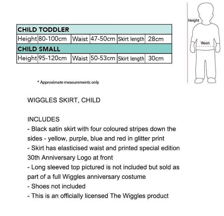 Size Chart Wiggles 30th Anniversary Skirt