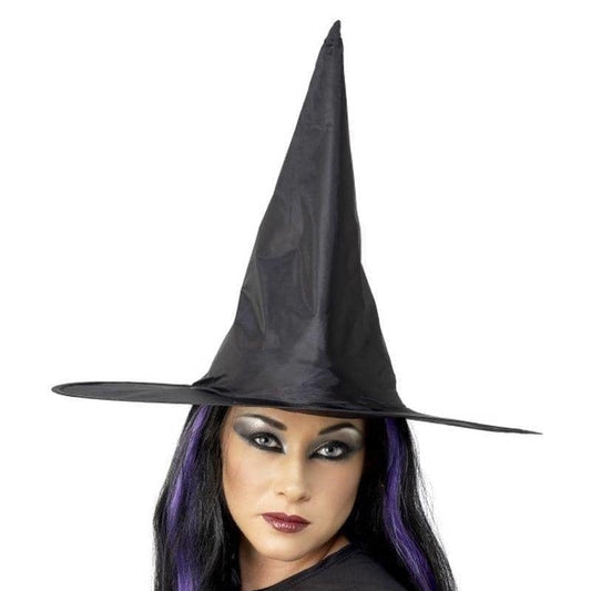Witch Hat Black Shiny Fabric Wired Adult Costume Accessory 2
