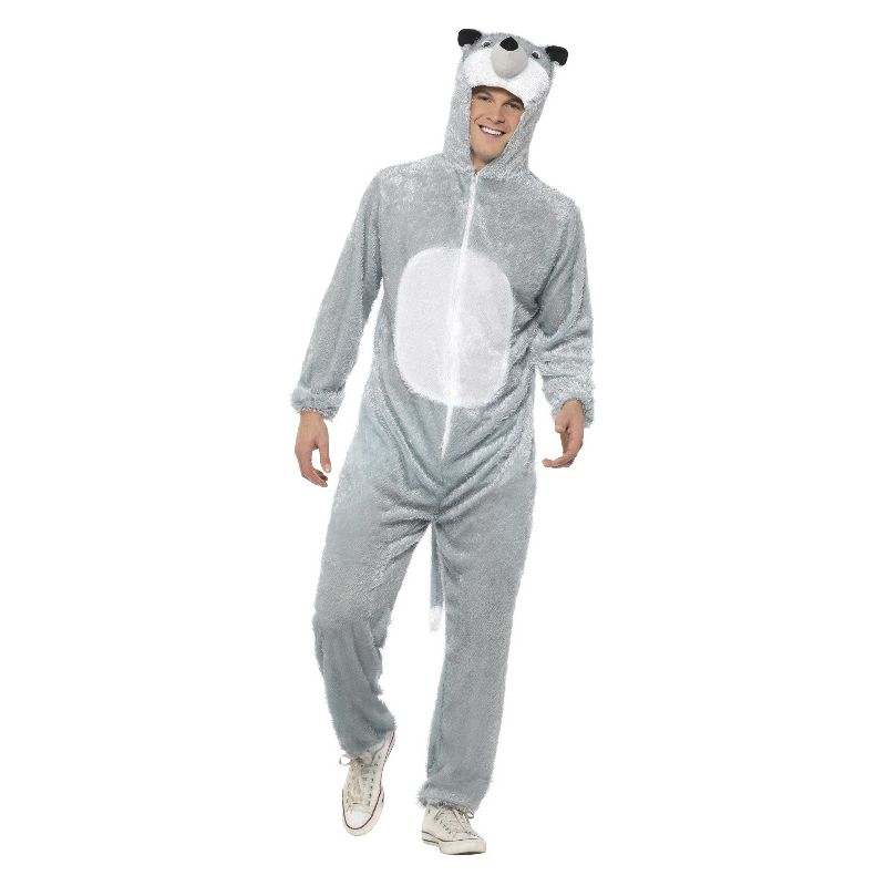 Wolf Costume Grey Jumpsuit with Hood Mens Wolf Costume Grey Jumpsuit with Hood Mens