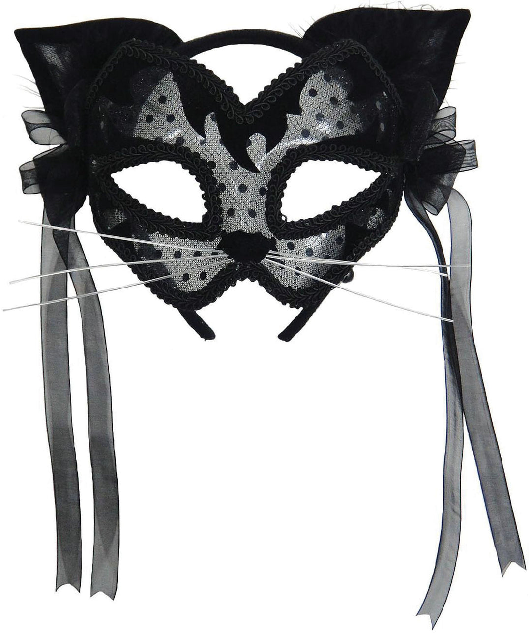 Womens Black Cat Ears Transparent Mask On Hband Eye Masks Female Halloween Costume_1