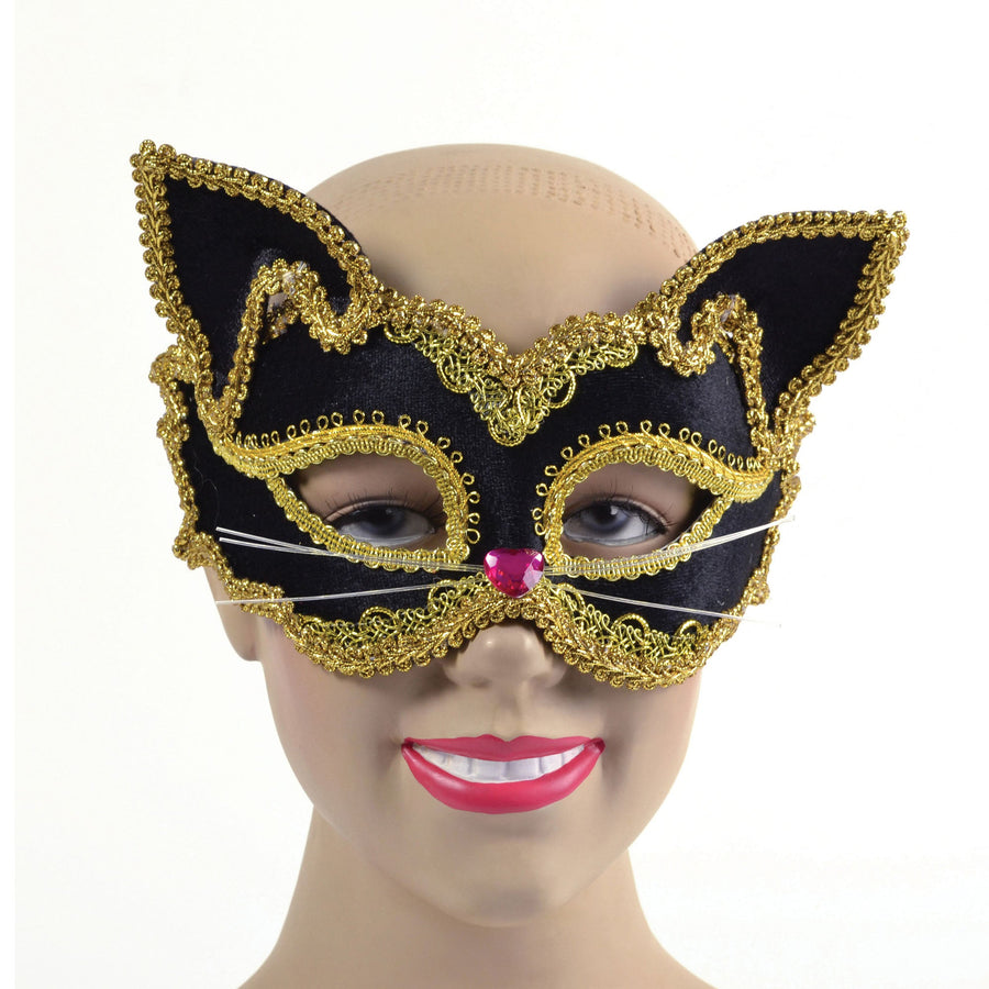 Womens Black Gold Cat Mask Glass Frame Eye Masks Female Halloween Costume_1