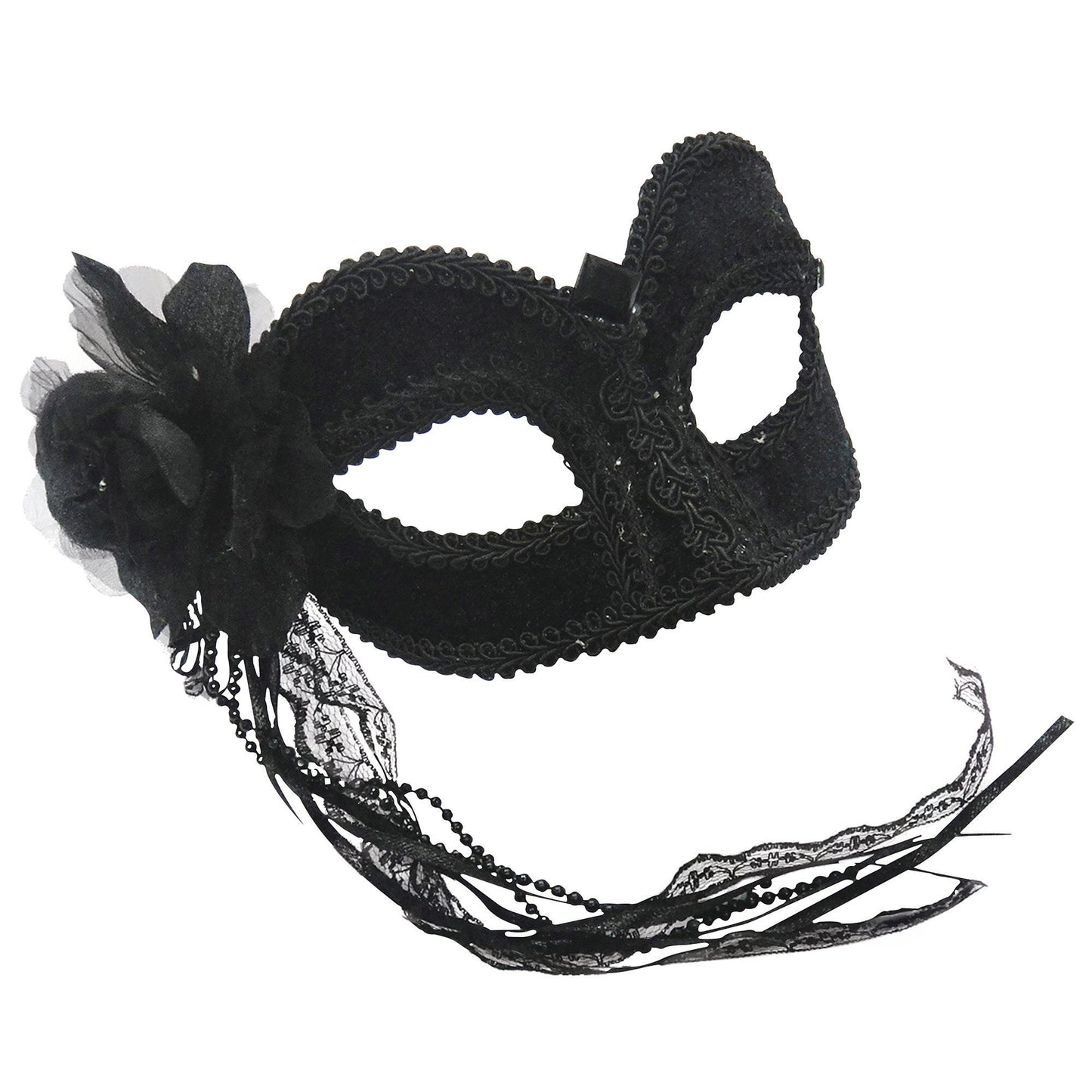 Womens Black Velvet Flower Mask Eye Masks Female Halloween Costume 1