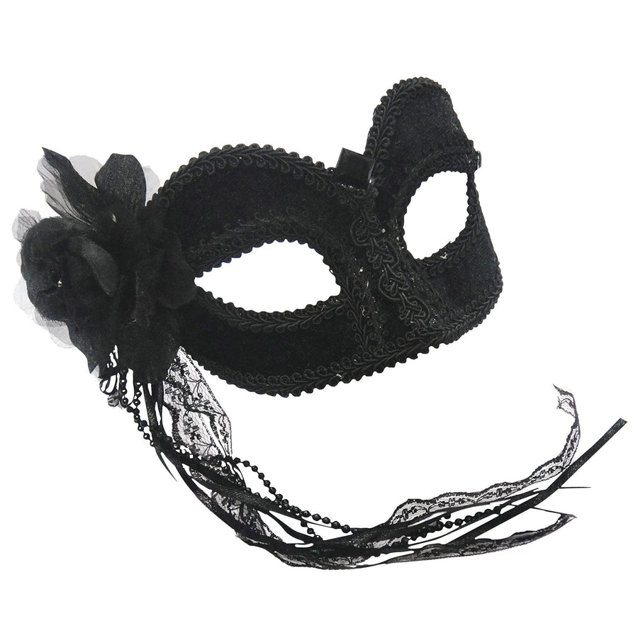 Womens Black Velvet Flower Mask Eye Masks Female Halloween Costume_1