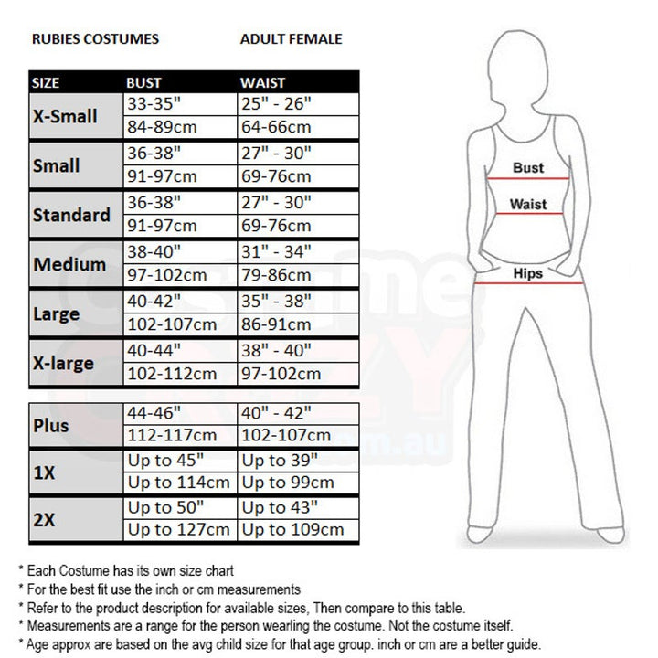 Size Chart Womens Edward Miss Scissorhands Costume