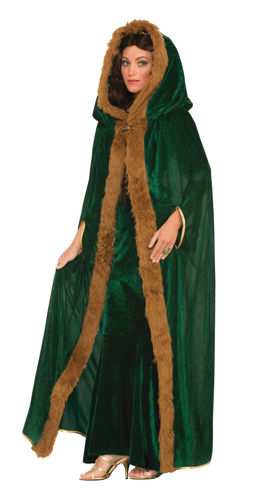 Womens Faux Fur Trimmed Cape Green Female Adult Costume Halloween_1
