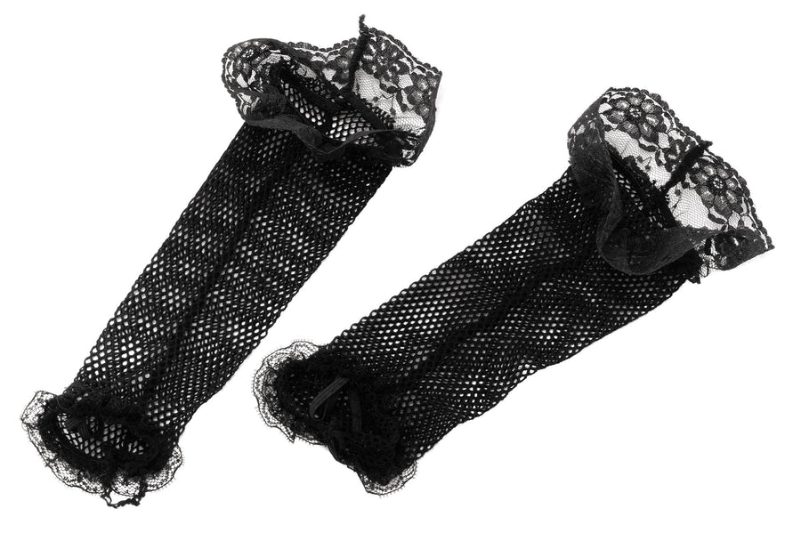 Womens Fishnet Gloves Black&lace Costume Accessories Female Halloween_1