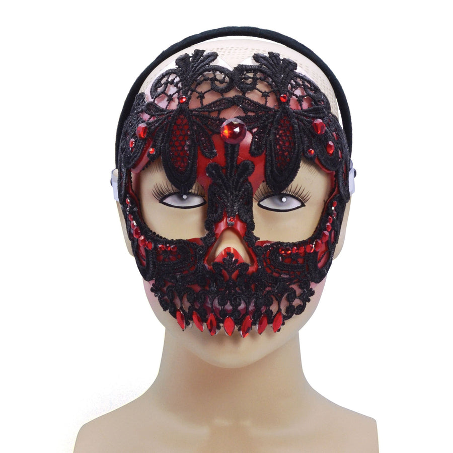 Womens Sugar Skull Red Black Headband Eye Masks Female Halloween Costume_1