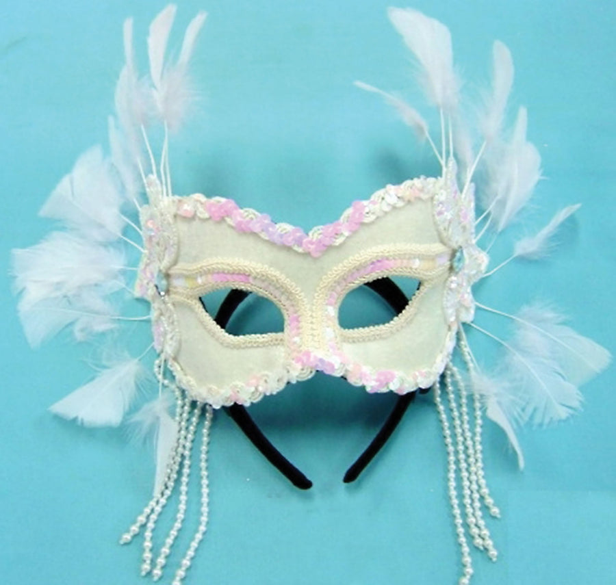 Womens White Velvet Mask+feathers On Hband Eye Masks Female Halloween Costume_1