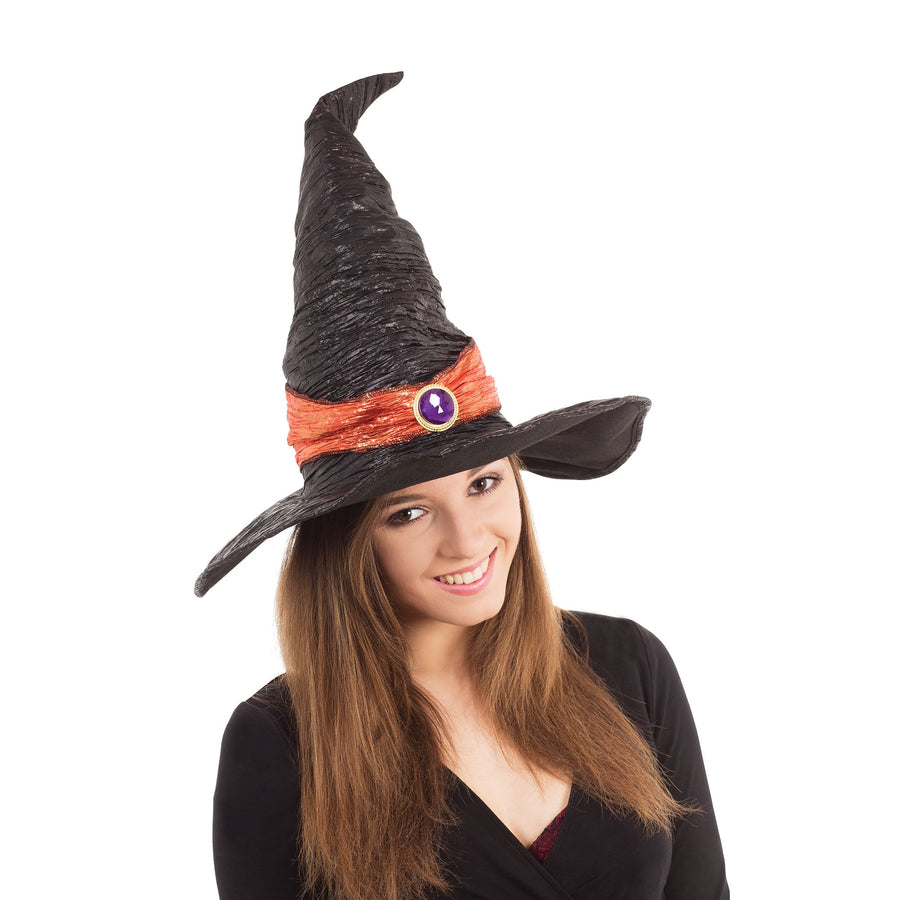 Womens Witch Hat Black With Orange Band Hats Female Halloween Costume_1