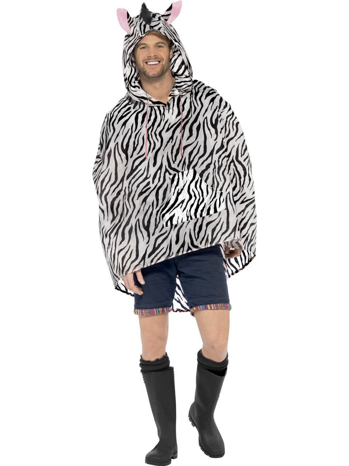 Zebra Party Festival Poncho Adult White Black Drawstring Bag_5