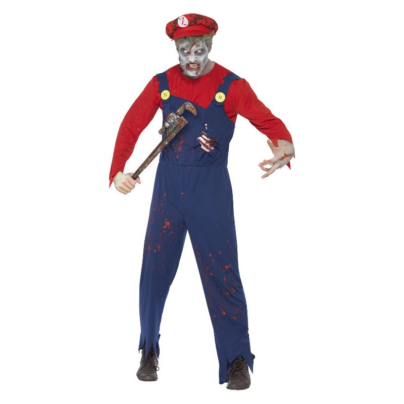 Zombie Plumber Costume Red & Blue Adult_1