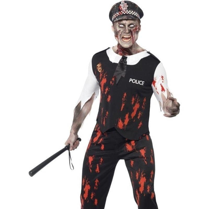Zombie Policeman Costume Adult Black Red White_1