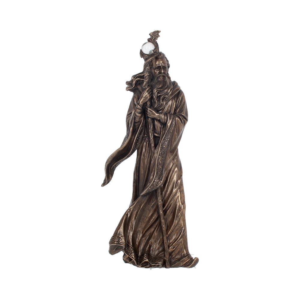 Bronze Wizard Merlin Figurine Arthurian Magic Sorcerer Ornament 28cm