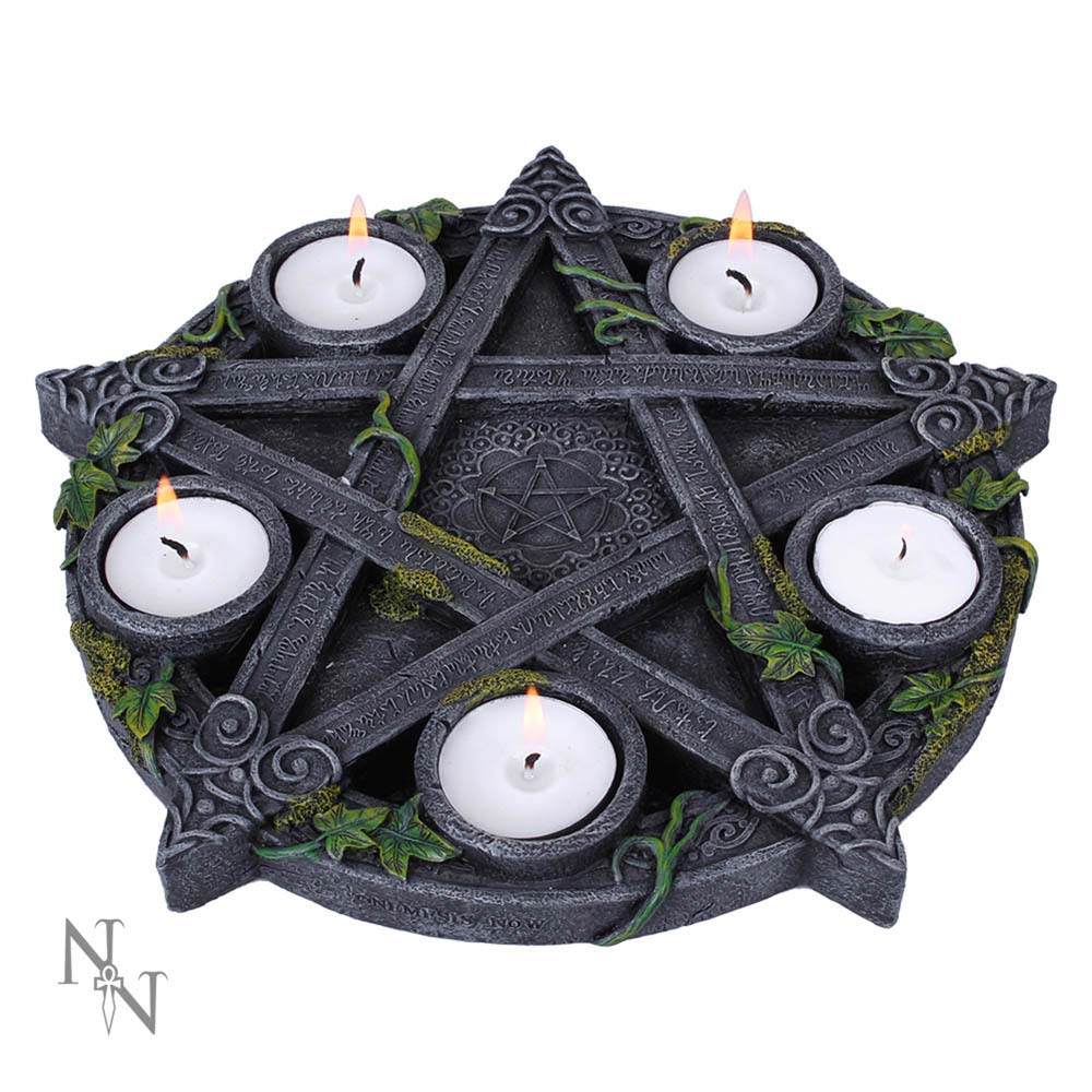 Wiccan Pentagram Tea Light Holder Gothic Witch Candle 25.5cm