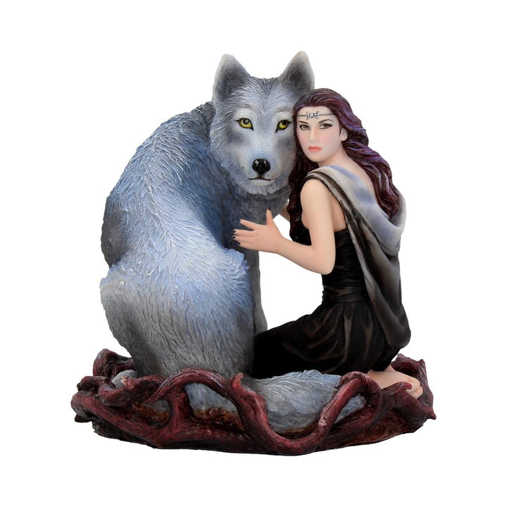 Soul Bond By Anne Stokes Handpainted Wolf and Woman Resin Figurine 17cm