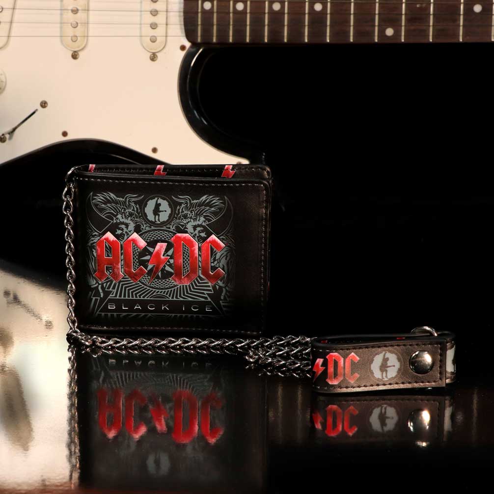ACDC Black Ice Album Embossed Wallet and Chain Officially Licensed 8