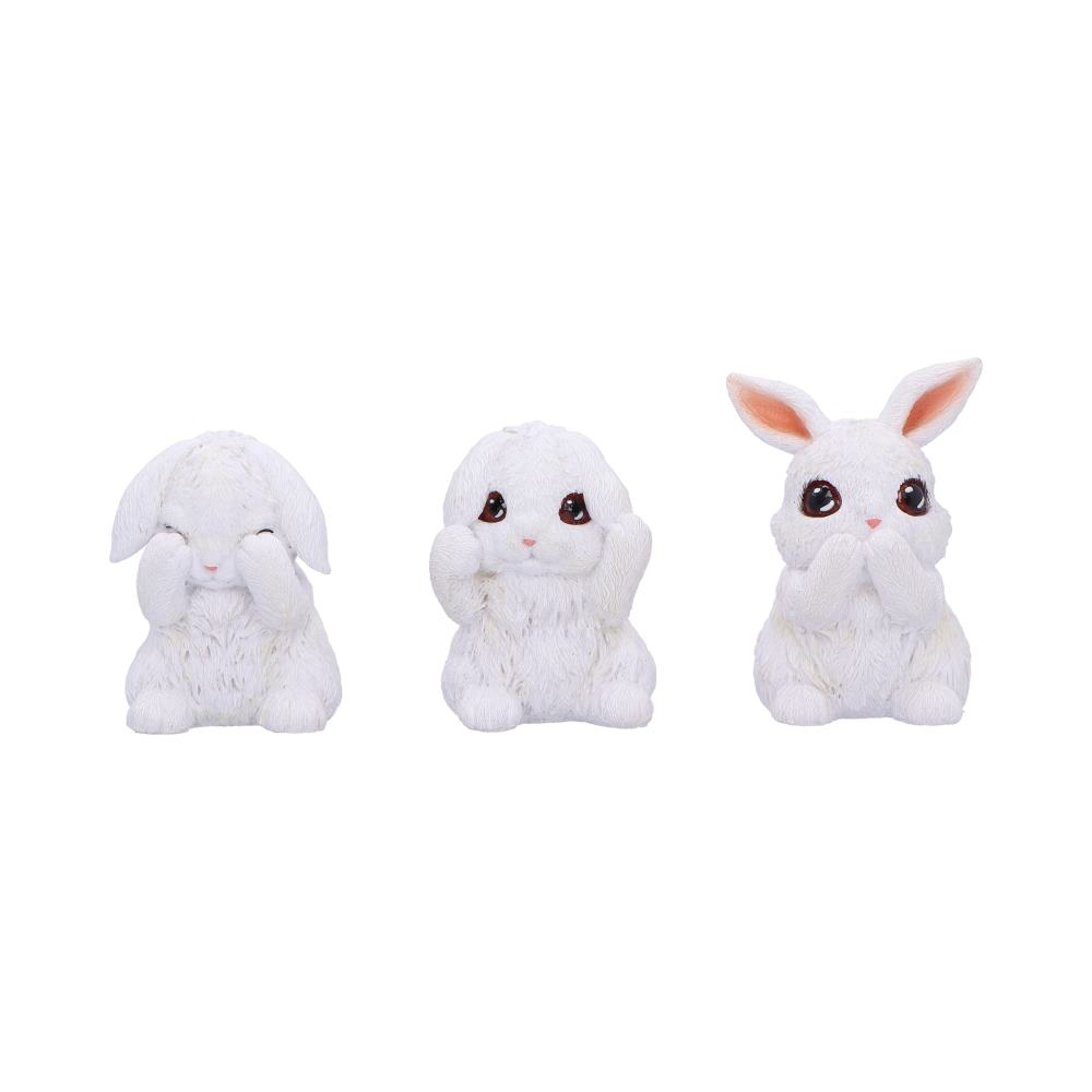 Three Wise White Bunny Figurines Bunnies 9cm