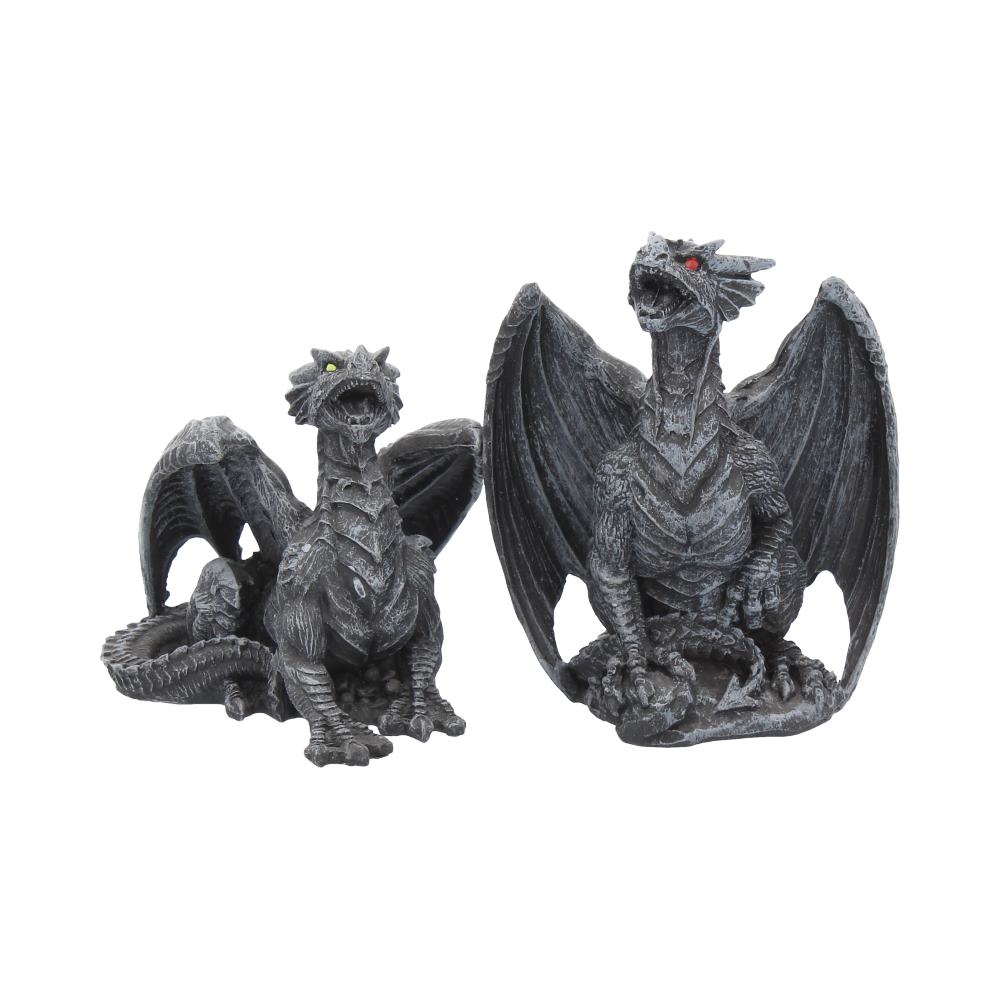 Dark Fury Set of 2 Obsidian Dragon Figurines 10cm