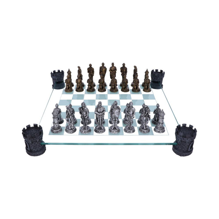 Raised Medieval Knight Chess Set with Corner Towers 43cm