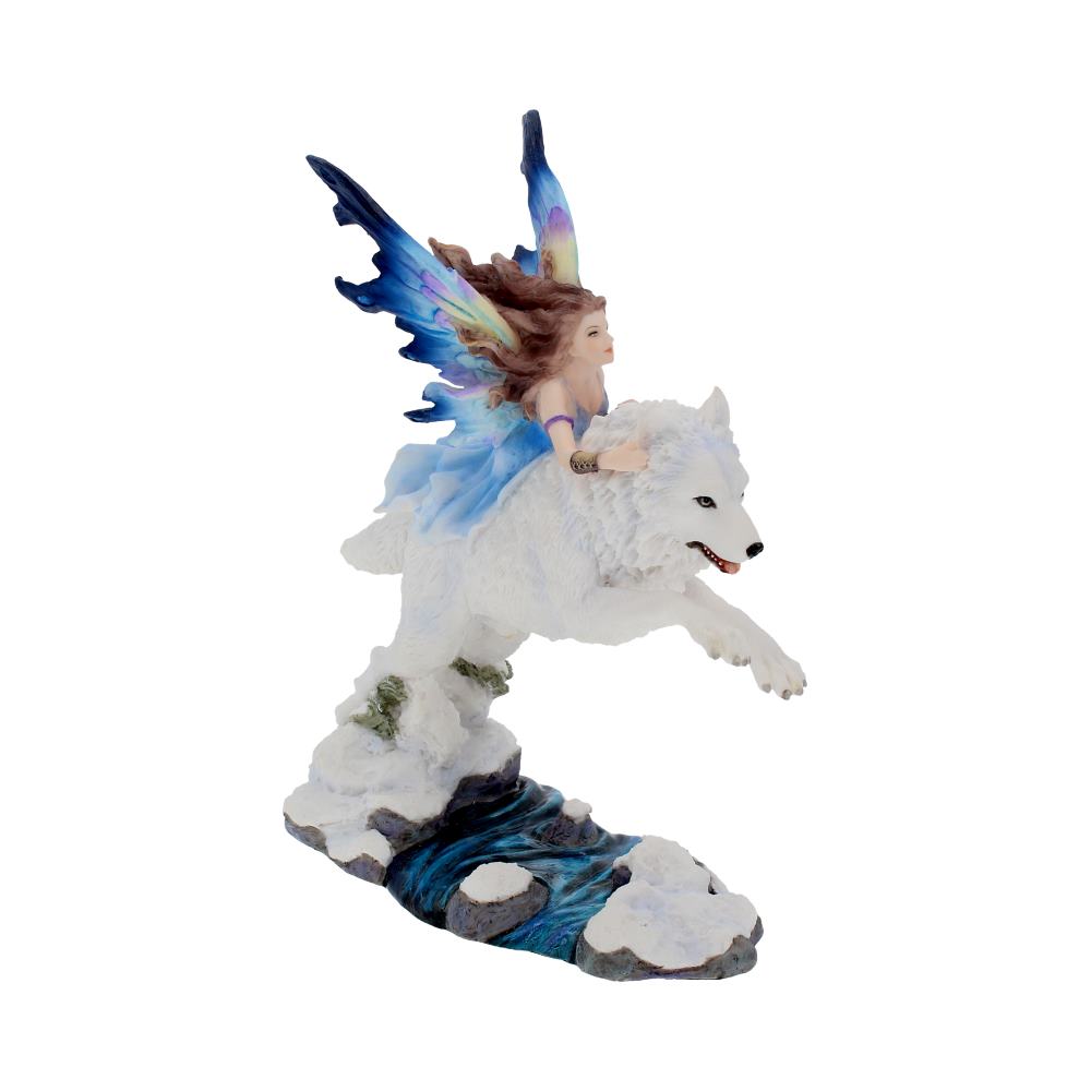 Free Spirit Figurine Fairy and White Winter Wolf Ornament 23.5cm
