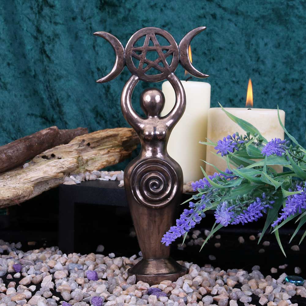 Triple Goddess Figurine Bronzed Wiccan Idol Ornament 20cm 7