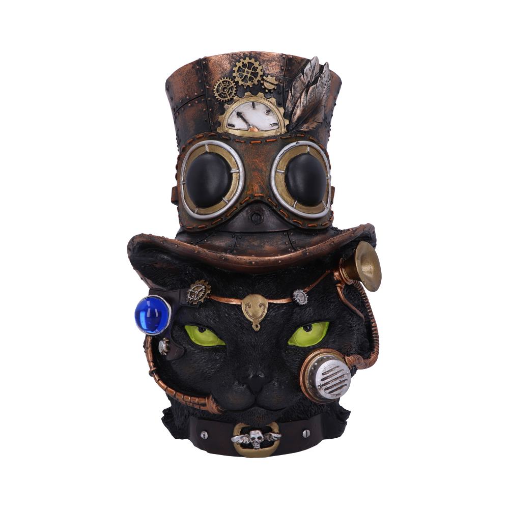 Felius Mogg Steampunk Black Cat Head Figurine 28.8cm