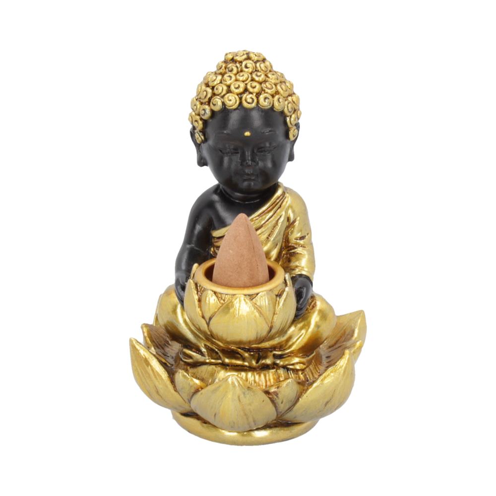 Black Gold Baby Buddha Backflow Incense Burner 103cm 10.3cm