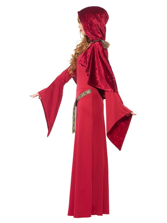 High Priestess Costume Adult Red Dress Attached Belt Hooded Cape 2