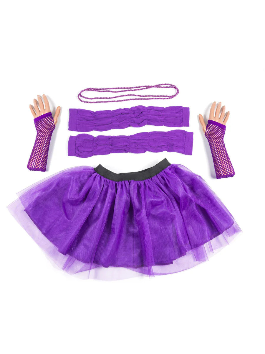 Purple Tutu with Necklace Legwarmers and Fishnet Gloves