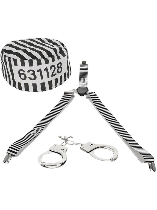 Striped Prisoner Kit Braces Hat Handcuffs 2