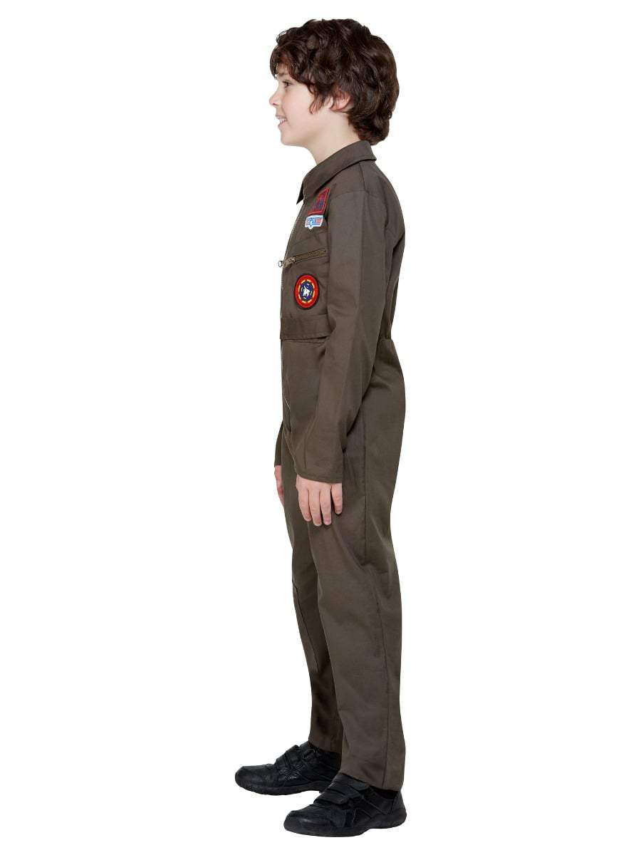Top Gun Costume Khaki Kids Jumpsuit with Badges