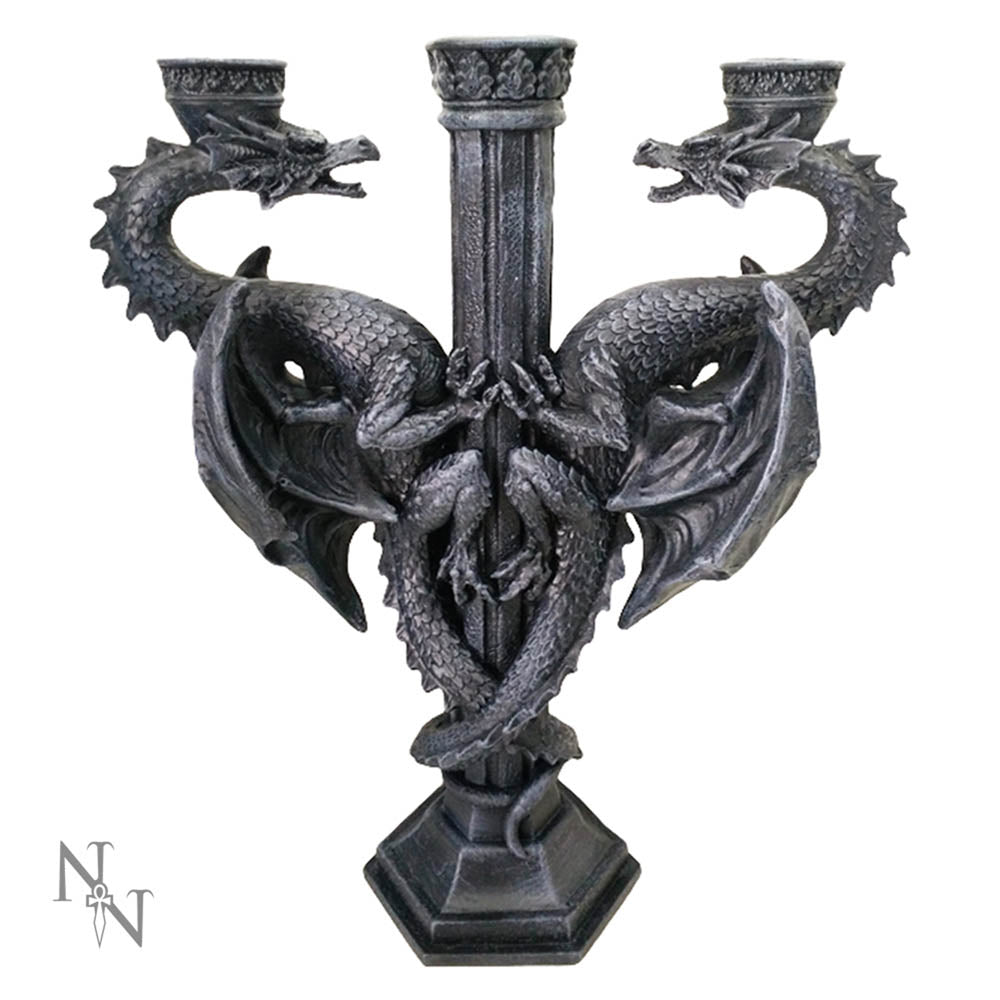 Dragons Altar Candelabra Black Gothic Triple Candle Holder Dragons 29cm