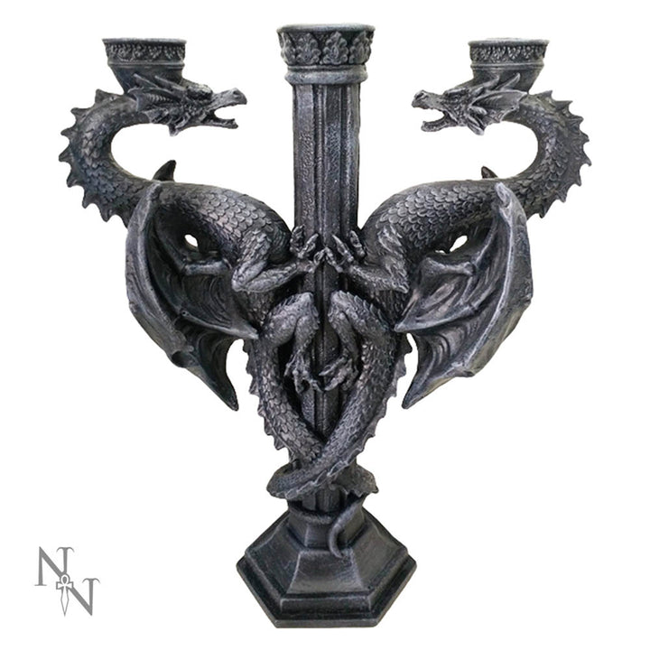 Dragons Altar Candelabra Black Gothic Triple Candle Holder Dragons 29cm