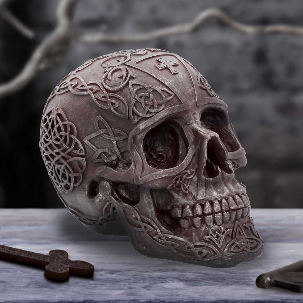 Celtic Iron Skull 16cm Polyresin Statue 7