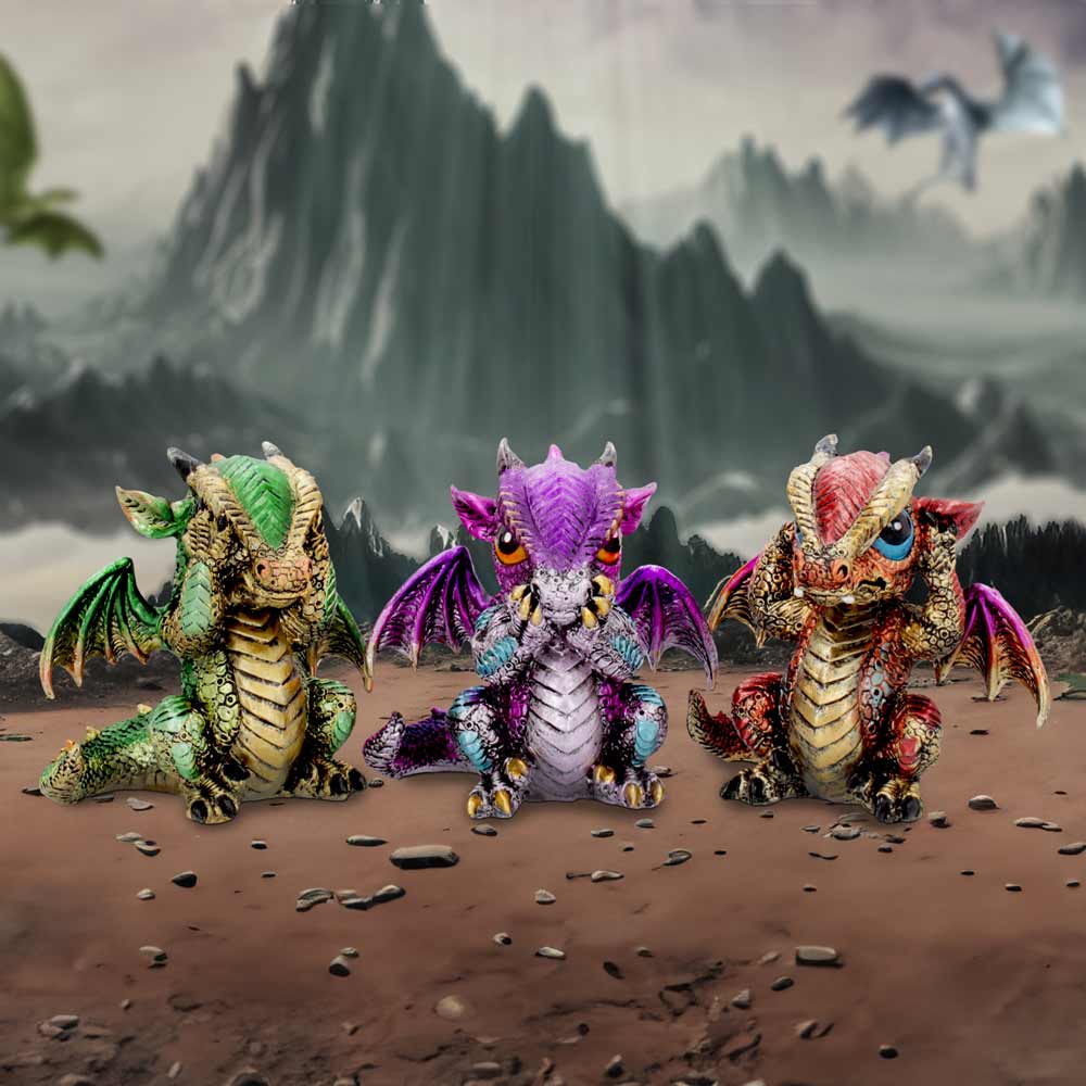 Three Wiselings Figurines Dragon Dragonling Ornaments 8.5cm 7