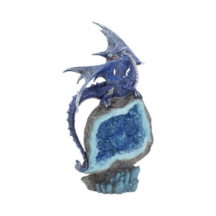 Cobalt Custodian Fantasy Blue Dragon Sitting on a Geode 23cm