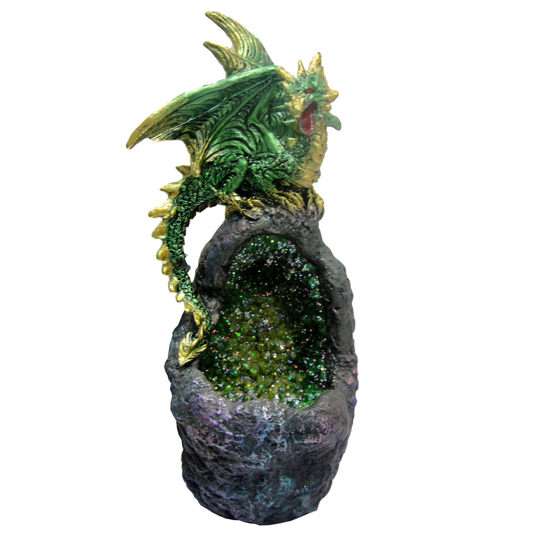 Emerald Crystal Geode Protecting Dragon Figure Guard