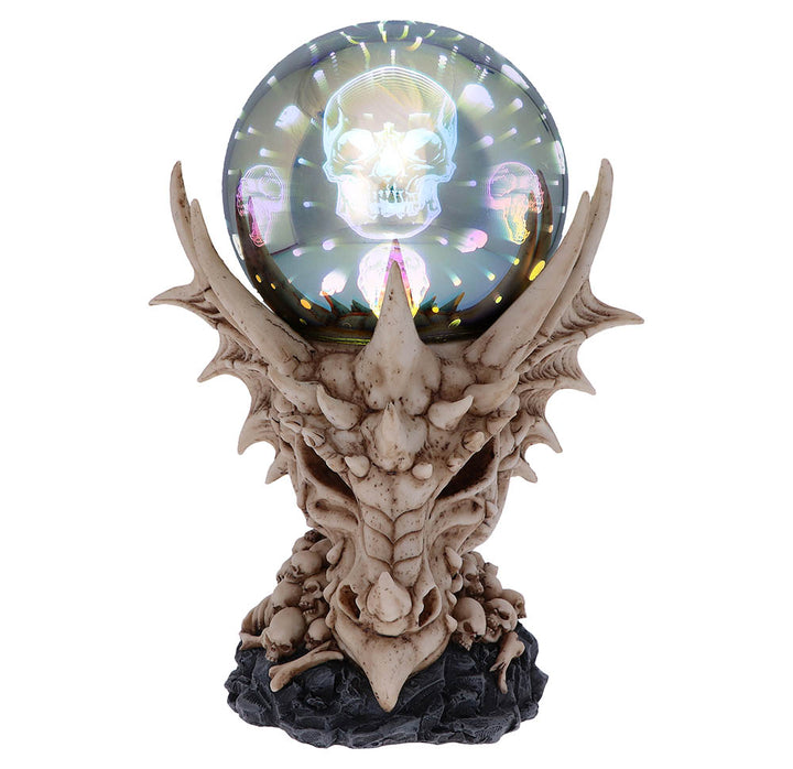 Skeletal Realm Dragon Skull and Light Up Orb Figurine 27cm
