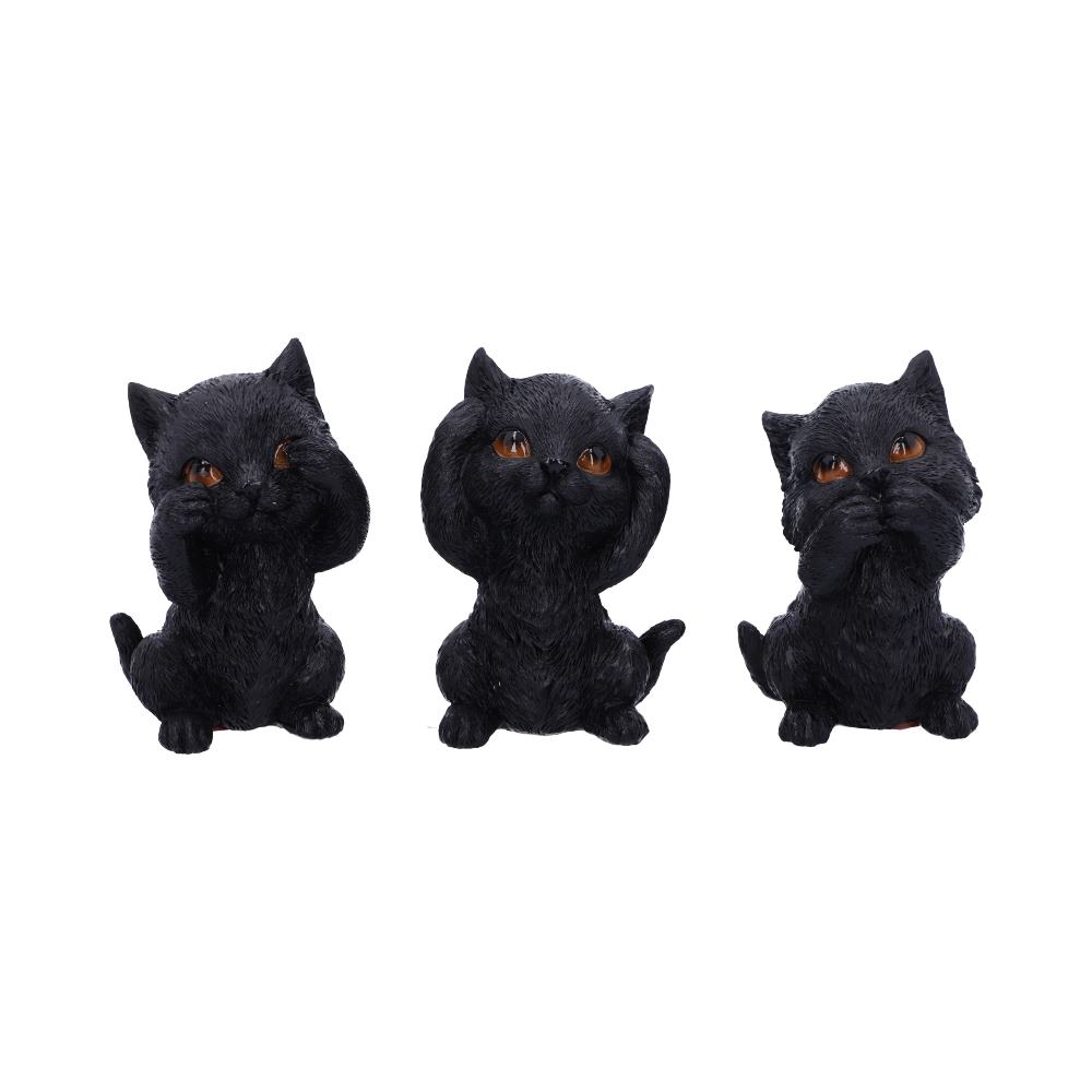 Three Wise Kitties See No Hear Speak Evil Familiar Black Cats Figurine 8.8cm
