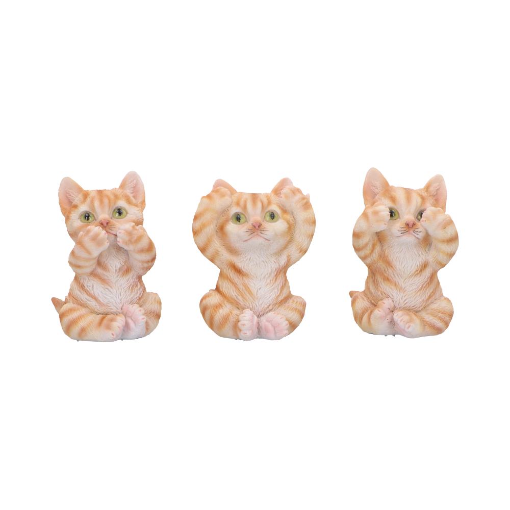 Three Wise Ginger Cats Figurines Set of 3 a See No Hear Speak 8.5cm